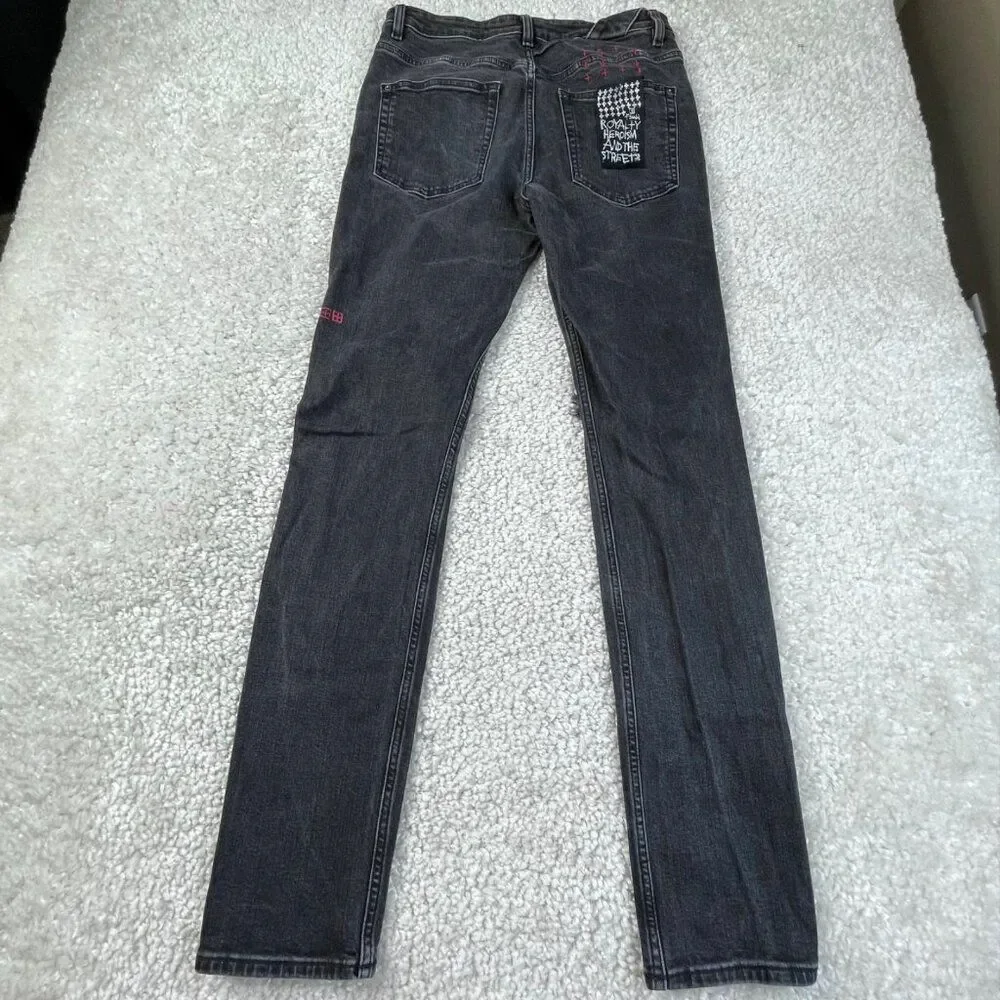 Ksubi Chitch World Tour Black Distressed Jean Red Stitch Mens 31x32